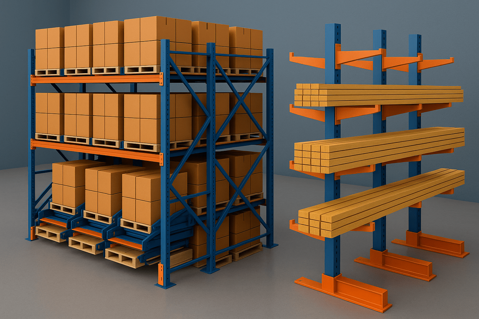 Pushback Rack and Cantilever Rack in One Zone
