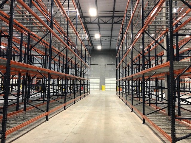 2-deep and 3-deep selective pallet rack installed at regional distribution center, Charlotte, NC